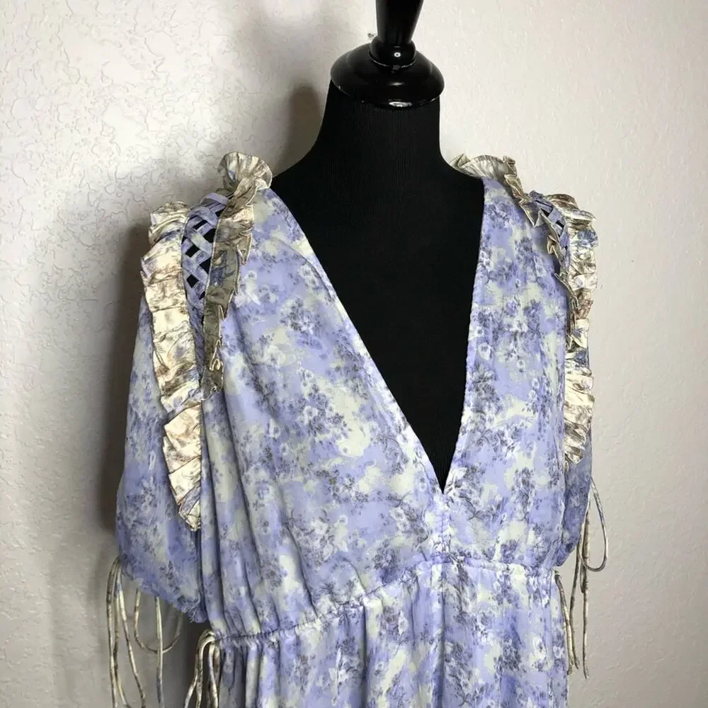 ASOS Design purple white gold floral cottagecore prairie midi dress size 14 NWT